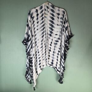 Michael Stars Womens One Size OS Black White Tie Dye Tassel Wrap Beach Coverup